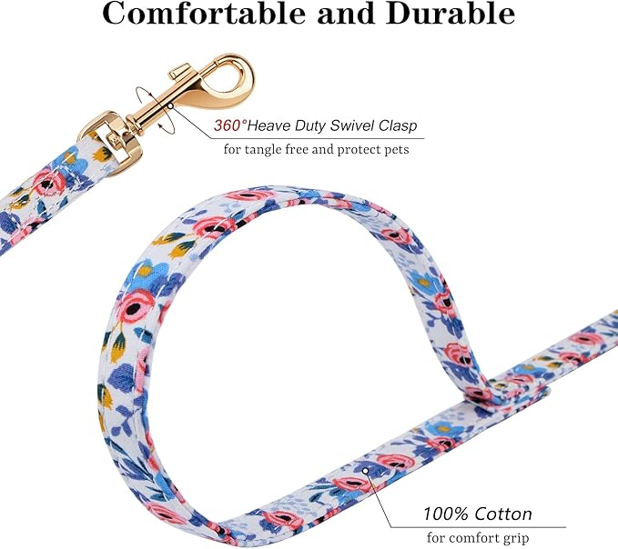 CHEDE No Pull Floral Pattern Dog Harness - Lightweight and Soft, Adjustable Small Dog Harness and Leash Set, with Dog Leash, Suitable for Puppy Small and Medium-Sized Dog (M, Blue Rose)