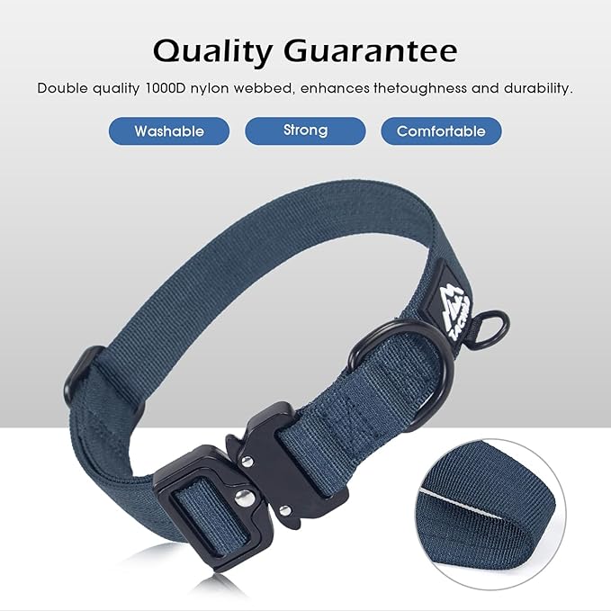 Heavy Duty Dog Collars for Medium and Large Dogs - Adjustable, Chew Proof Nylon Collar with Metal Quick Release Buckle and D-Ring for Dog Tags (Navy Blue, S)