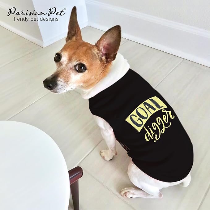 Parisian Pet Unisex Dog Tshirt - Embroidered “ Goal Digger “ Tank Top - Breathable and Lightweight Dog Clothes - Sleeveless Black Tee Shirts - Machine Washable Shirts for Large Dogs - 2XL