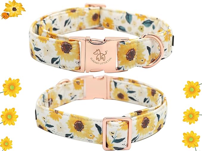 Elegant little tail Sunflower Girl Dog Collar for Female Dogs, Pet Collar Adjustable Dog Collars with Flower Gift for X-Large Dogs