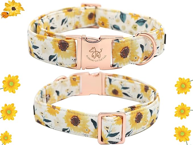Elegant little tail Sunflower Girl Dog Collar for Female Dogs, Pet Collar Adjustable Dog Collars with Flower Gift for X-Small Dogs and Cats
