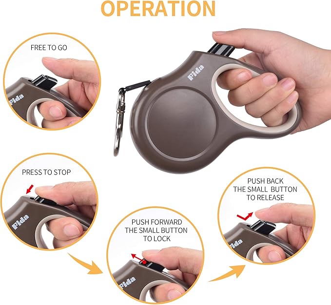 Fida Retractable Dog Leash X-Small Breed, 10 ft Durable Pet Walking Leash for Extra Small Dogs/Cats/Small Animals up to 18lbs, 360° Tangle Free, Coffee/Brown