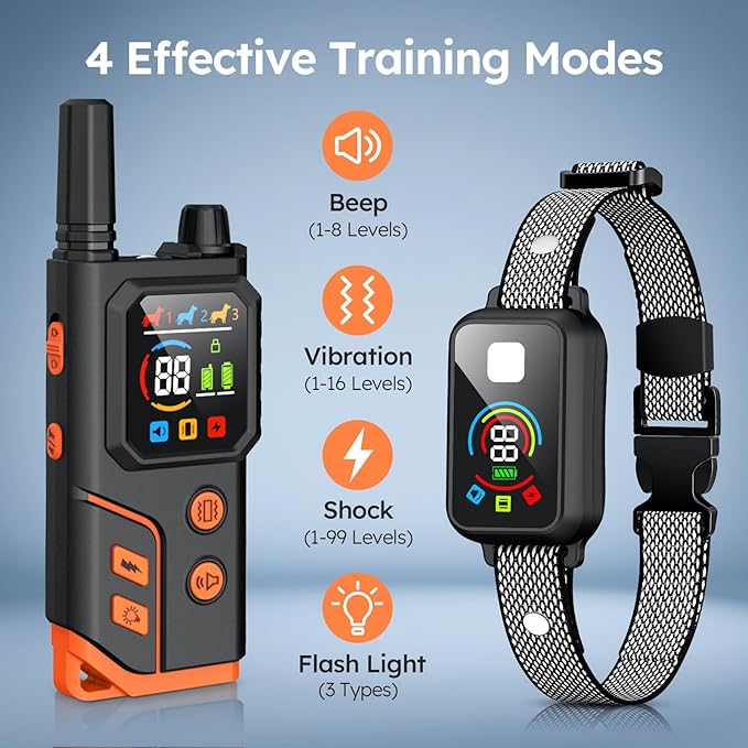 Dog Shock Collar 3 Dogs,4000FT with Flash Light for Night Walks, Dog Training Collar with Remote Control, E Collar with Adjustable Pitch Beep,Vibration and Shock,Rechargeable Waterproof Shock Collar