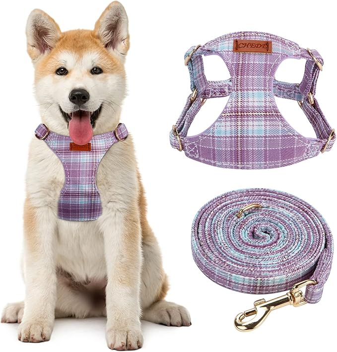 CHEDE No Pull Plain Pattern Dog Harness- Lightweight and Soft Dog Harness, Adjustable Small Dog Harness and Leash Set, with Dog Leash, Suitable for Puppy Small and Medium-Sized Dog