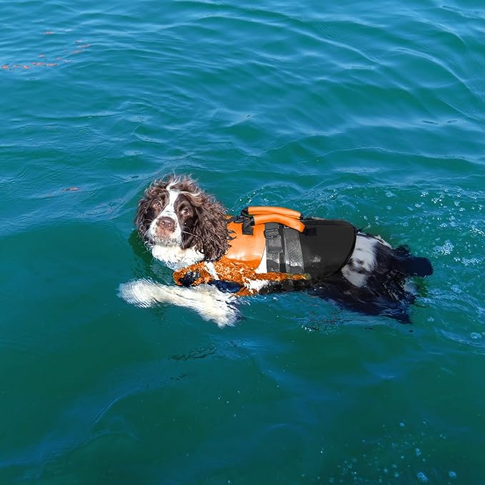 Kuoser Dog Life Jacket XL, High Flotation Dog Life Vest for Swimming Boating, Reflective Dogs Swimsuit Lifejacke with Double Rescue Handle, Superior Buoyancy Dogs Swimming Vest for Dogs Yellow, XL