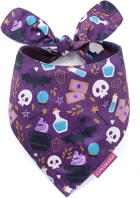 Luxury Pet Birthday Bandanas -Premium & Silky Poly Fabric | 100% Handmade | Custom Shape Dual Layered (Bewitched, Small)