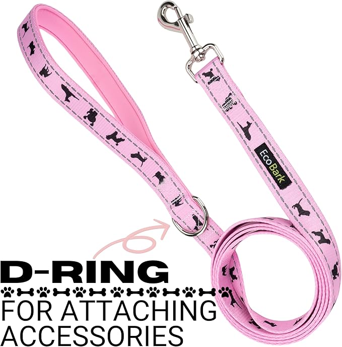 EcoBark Dog Leash - 4 FT / 5 FT / 6 FT Reflective Dog Leash- Eco-Bright Dog Leashes with Padded Handle - Strong Heavy Duty Dog Leash - Nylon Dog Leash for Small and Medium Dogs (Baby Pink Dog Leash)