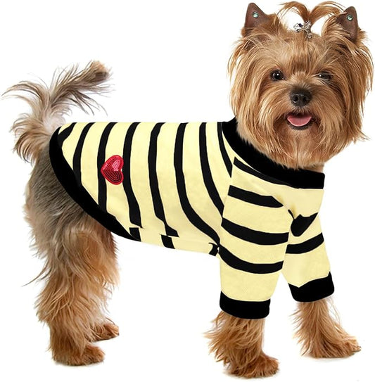 Dog Shirts for Small Dogs Cats, Dog Striped T-Shirts Dog Vest Pet Apparel Tee Shirts Spring Summer Suitable for Small and Medium Large Pets French Bulldog Bichon, Beige S