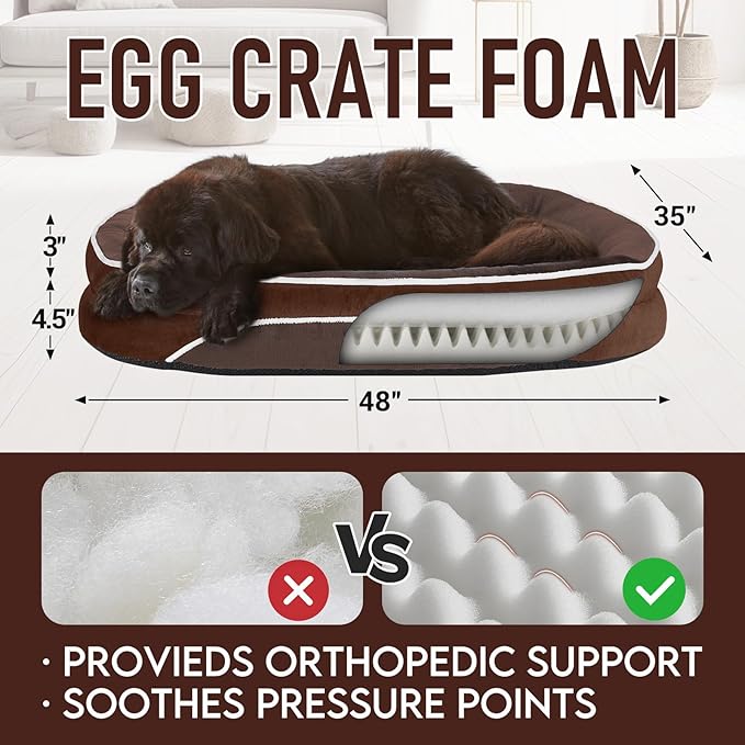 OhGeni Orthopedic Big Dog Couch XX-Large Sized Pet Beds for Fathers Gifts with Comfort Foam Support, Soft Indestructible Fabric, Machine Washable Waterproof Removable Cover, 48-Inch (Brown)