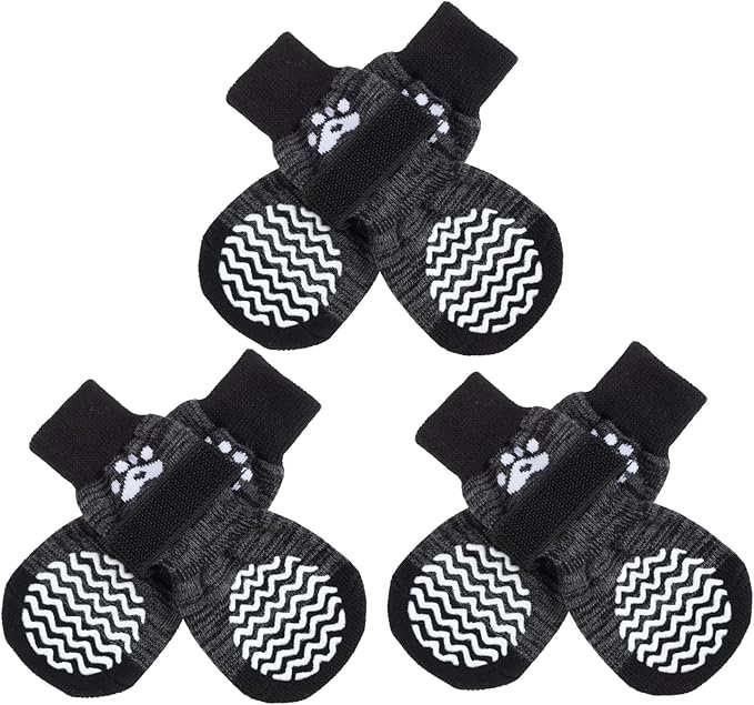 PUPTECK Non-Slip Dog Socks Double Sides Grips for Hardwood Floors Prevents Licking, Dog Shoes for Hot Pavement Booties for Senior Small Medium Large Dogs