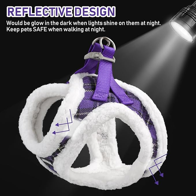 GAMUDA Small Dog Harness Collar and Leash Set, Step in No Chock No Pull Soft Mesh Adjustable Dog Vest Harnesses Plaid Reflective for Dogs Puppy Cats Kitten Rabbit (Warm Purple, S)