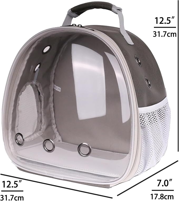 Bearded Dragon Carrier Backpack with Security Printing Harness Leash and 3-Sized Harness Set, Reptile Lizard Travel Guinea Pig Bunny Kitten Travel Carry Bag to Transport (Grey, PU Leather)