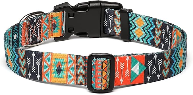 Adjustable Dog Collar with Patterns, Ultra Comfy Soft Nylon Breathable Pet Collar for Small Medium Large Dogs (S, Tribal)