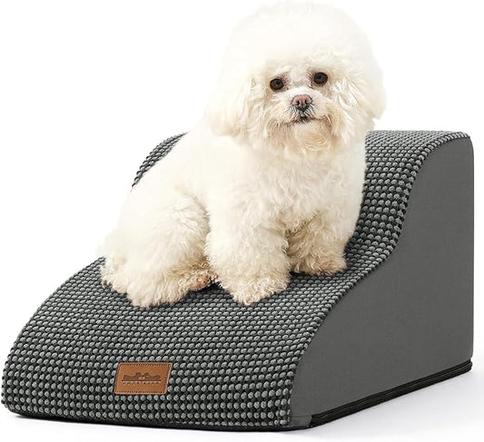 Dog Stairs for Small Dogs 11.8" H, Pet Step with Leakproof Cover, High Density Foam Cat Ramp for Chair or Sofa, Lightweight, Durable, Comfort, 15.7x19.7x11.8 inch, 2 Step, Dark Grey