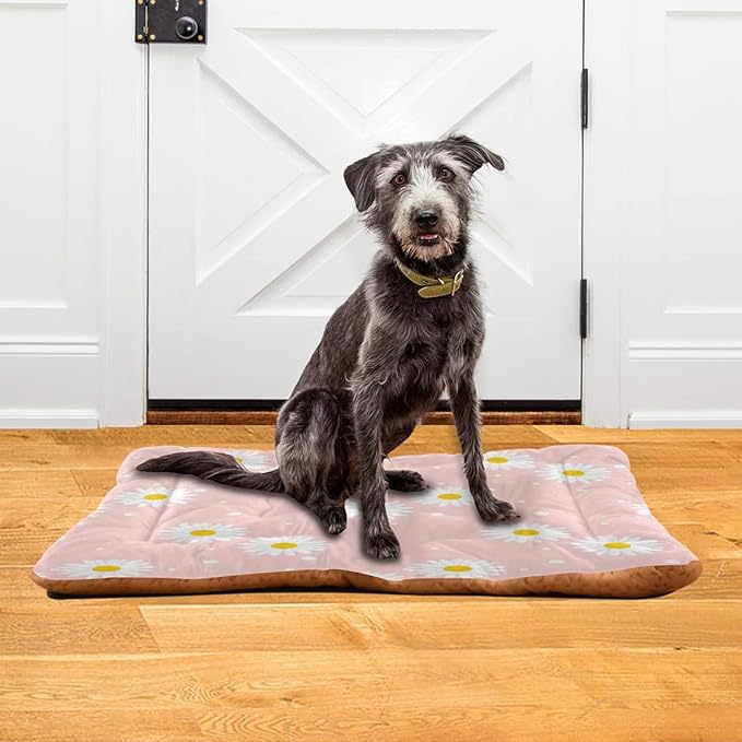 Pink Daisy Dog and Cat Bed, Rectangle Comfortable Pet Bed, Ultra Soft Calming for Small Medium Large Dogs, 18" x 24"