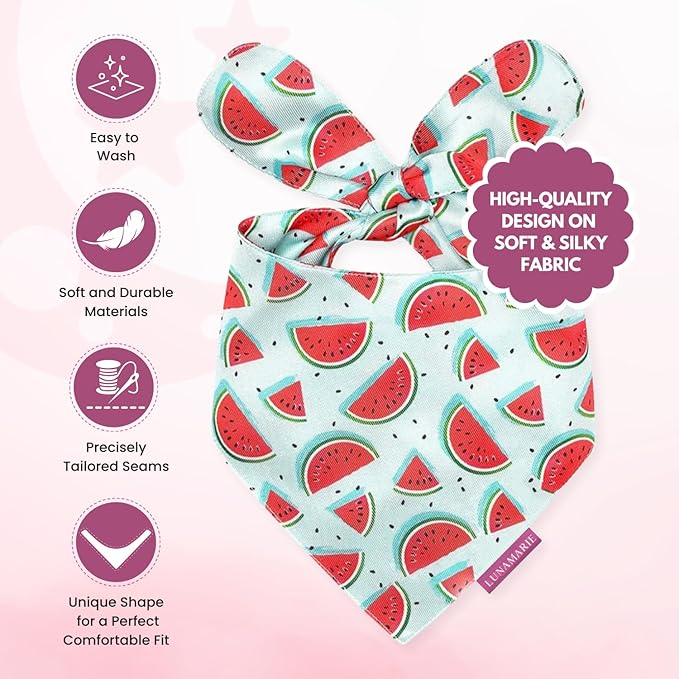 Luxury Dog Bandanas - Cute Watermelon Design | Premium & Soft Fabric | 100% Handmade Custom Adjustable Shape Dual Layered Small, Medium, Large Cat Scarf (Watermelon, Small)