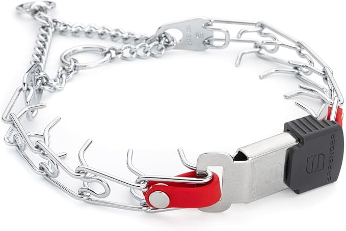Herm Sprenger Chrome Plated Steel Dog Collar with Quick Release ClicLock Buckle and Biothane Insert Training Collar for Dogs Made in Germany (Cherry Red, 16in x 2.25mm(Neck Size up to 13-14in))