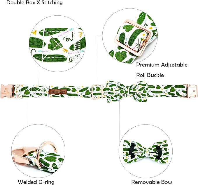 Lionheart glory Dog Bow Collar Cucumbers Print Dog Collar for X-Small Dogs,Female Male Dog Collars with Bowtie Spring Summer Collars Soft Adjustable Pet Collar Bows
