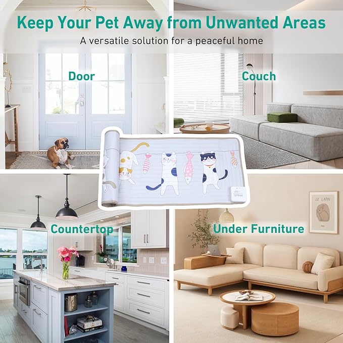 DOGNESS Rechargeable Pet Shock Mat, 59"x15" Safe Cat Repellent Mat Electronic Training Pads Keep Dogs and Cats Off Couch, Bed, Indoor Cat Deterrent Mat (Cat Balcony)