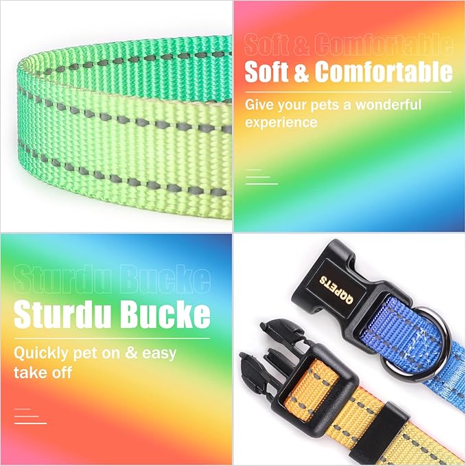 Dog Collar Cute Flower, Reflective Adjustable Basic Collars for Girl Female Small Medium Large Dogs Walking Running(X-Small,MultiRainbow)