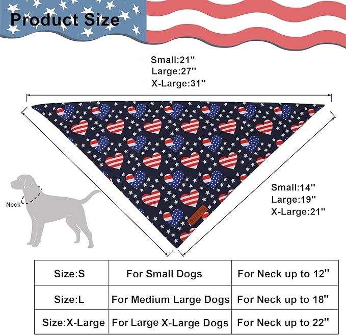 ADOGGYGO American Flag Dog Bandana, Balloon Star Flag Pet Scarf, Premium Durable Fabric, Adjustable Fit 4th of July Bandanas for Extra Large Dogs Pets (X-Large)