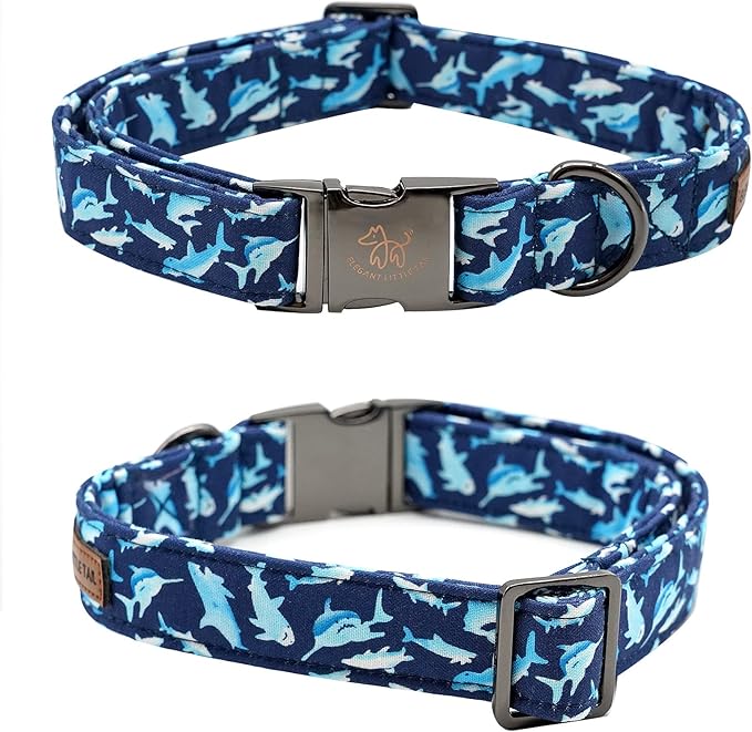 Elegant Little Tail Dog Collar with Bow, Shark Print Adjustable Cute Bowtie Collar for Medium Dogs