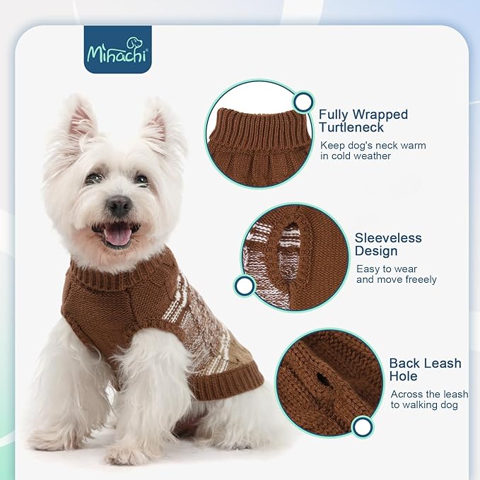 Mihachi Soft Warm Dogs Shirt, Cold Weather Turtleneck Knitted Pullover with Leash Hole for Small Dogs Puppy Cat, Beige XS