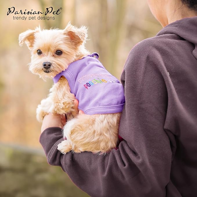 Parisian Pet Dog T-Shirt - Embroidered Pampered Poochie Dog Shirt - 100% Cotton, Breathable Dog Clothes - Sleeveless Pet Vest - Machine Washable Dog Shirt for Large Dogs XL