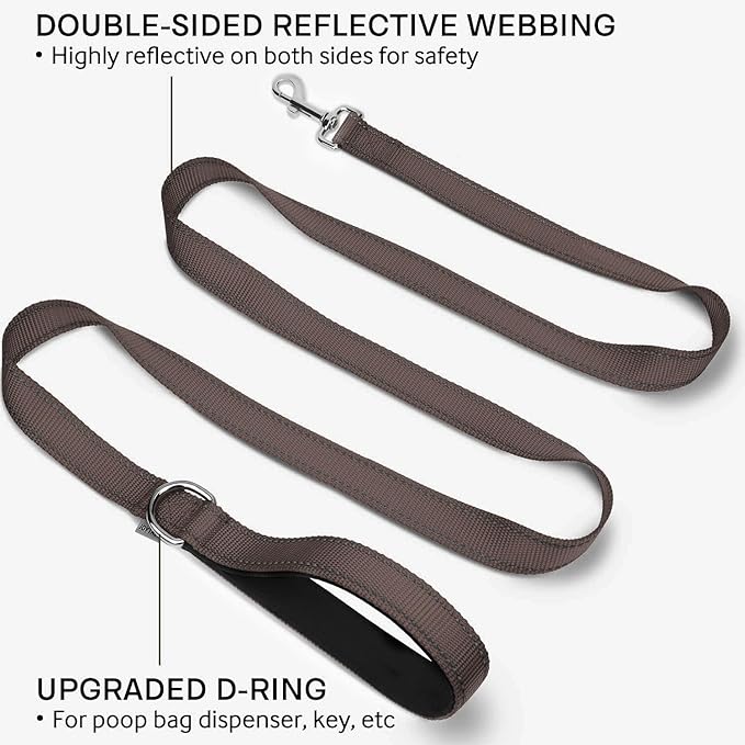 Joytale Double-Sided Reflective Dog Leash, 6 FT/5 FT/4 FT, Padded Handle Nylon Heavy Duty Leashes for Medium & Large Dogs Walking, Brown, 5FT