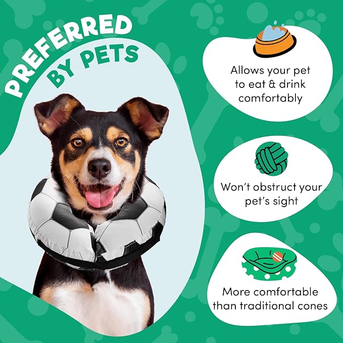 BENCMATE Protective Inflatable Collar for Dogs and Cats - Soft Pet Recovery Collar Does Not Block Vision (Soccer, Large)