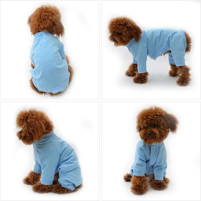 Lovelonglong Four Feet Dog Lightweight Pajamas, Pure Cotton Dog Jumpsuits 4 Legs Dog Onesies T-Shirt Stylish PJS Puppy Costume for Large Medium Small Dogs Lightblue L