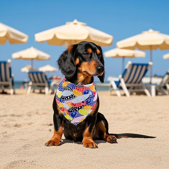 100PCS Dog Bandanas Bulk Sea Animals Summer Beach for Small Medium Dog Shark Turtle Sea Star Dolphins Kerchief Triangle Bibs Scarves for Boys and Girls Grooming Accessories