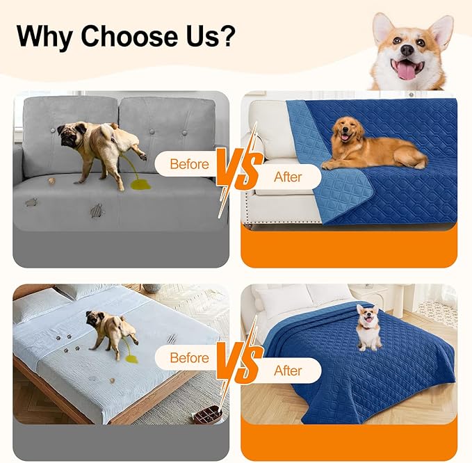 Smiry Waterproof Dog Blanket, 82x102 Inch Soft Pet Bed Cover Reversible, Washable Sofa Couch Furniture Protector for Small Medium Large Dog Puppy Cat, Navy/Blue