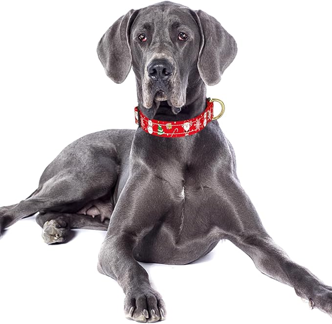 Reflective Dog Collar, Cute Christmas Style Dog Collar for Large Dogs, Soft Nylon Puppy Collar for Boy and Girl Female Dog, Adjustable Heavy-Duty Pet Collars with Quick Release Buckle, Red