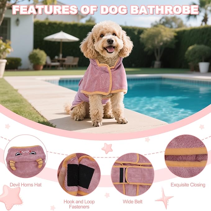 DENTRUN Dog Robes for After Bath - Super Absorbent & Fast Drying Coat with Hood, Bathrobe Beach Essentials, Bath Towels for Drying Dogs Large, Bath/Beach/Swimming Quick Dry Towel Robe