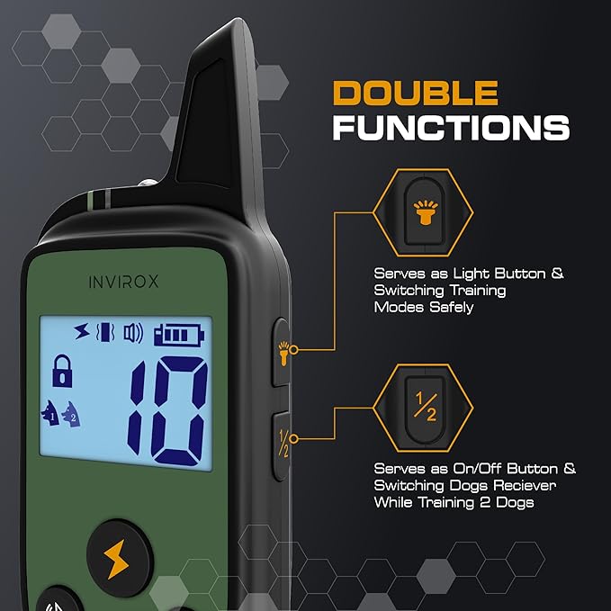 INVIROX Training Collar for Large Dog [Spark K9] 124 Levels Dog Training Collar with Remote 1100yd Range, Night-Light Mode Dog E Collar for Medium Dogs IP67 Waterproof (Spark K9)