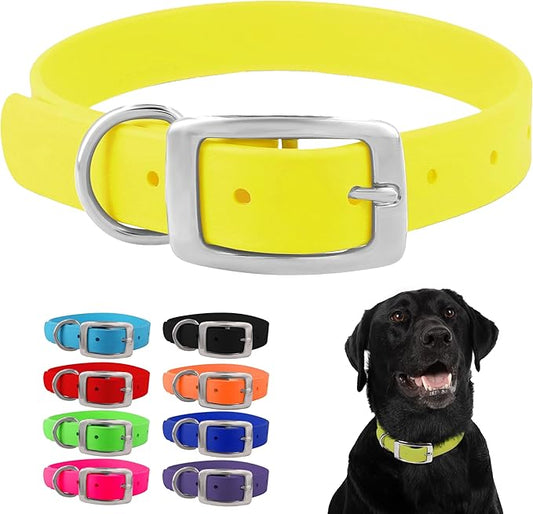 Regal Dog Products Small Yellow Dog Collar with Heavy Duty Double Buckle & D Ring | Vinyl Coated, Custom Fit, Adjustable Biothane Dog Collar Chew Resistant Waterproof Collar for Dogs