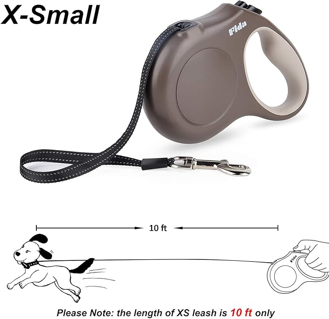 Fida Retractable Dog Leash X-Small Breed, 10 ft Durable Pet Walking Leash for Extra Small Dogs/Cats/Small Animals up to 18lbs, 360° Tangle Free, Coffee/Brown