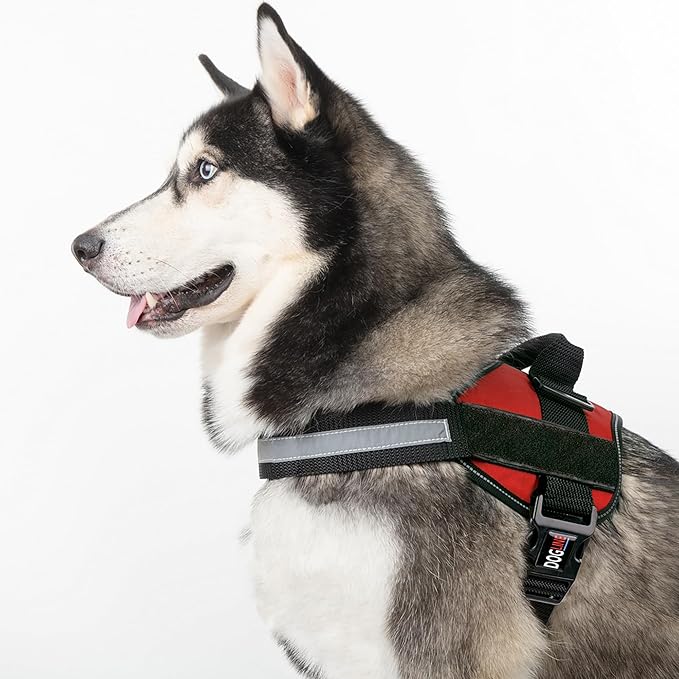 Dogline Dog Harness, Reflective No-Pull Adjustable Vest with Handle, Breathable No-Choke Harness for Small, Medium or Large Dogs Room for Patches Girth 27 to 34 in Red
