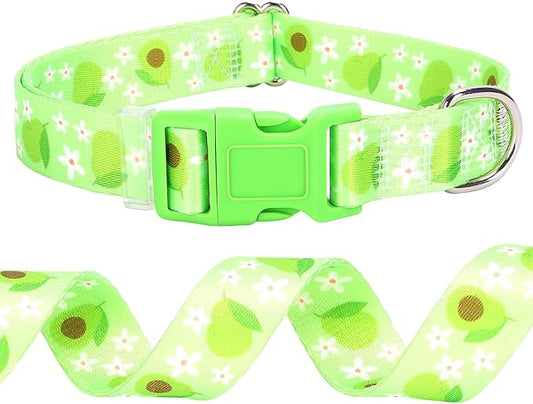 Dog Collar - Cute Green Avocado Design, Soft Nylon Adjustable Quick-Release Buckle, Durable Pet Collar for Boy and Girl Medium Dogs (M)