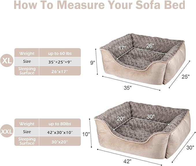 JOEJOY Rectangle Dog Bed for Large Medium Small Dogs Machine Washable Sleeping Dog Sofa Bed Non-Slip Bottom Breathable Soft Puppy Bed Durable Orthopedic Calming Pet Cuddler, Multiple Size, Beige