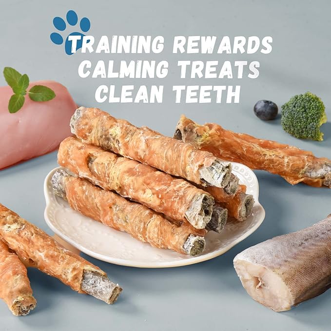 Chicken Wrapped Cod Fish Skin Stick Dog Treats, Healthy High Protein Omega3 Cod Twist Dog Chews Real Chicken Wrap Teeth Cleaning for Large Medium Small Pets 10.58 OZ