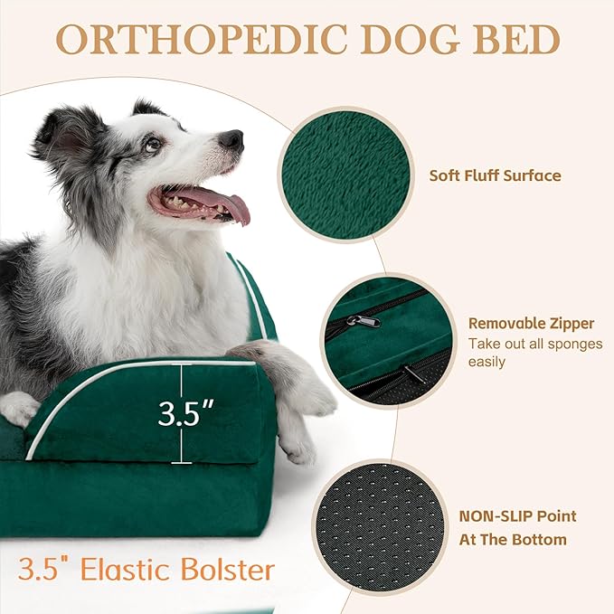 Comfort Expression Small Dog Beds Waterproof Orthopedic Foam Sofa Beds for Small Dogs Comfy Pet Bed with Washable Removable Cover & Non-Slip Bottom(XX-Small,Emerald)