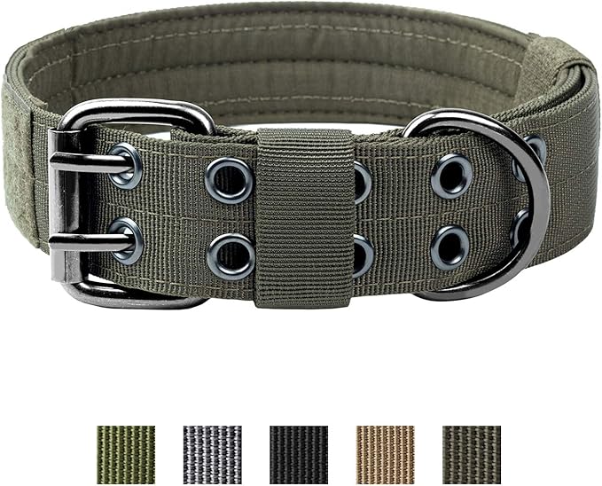 OneTigris Military Adjustable Dog Collar with Metal D Ring & Buckle 2 Sizes (Ranger Green, L)