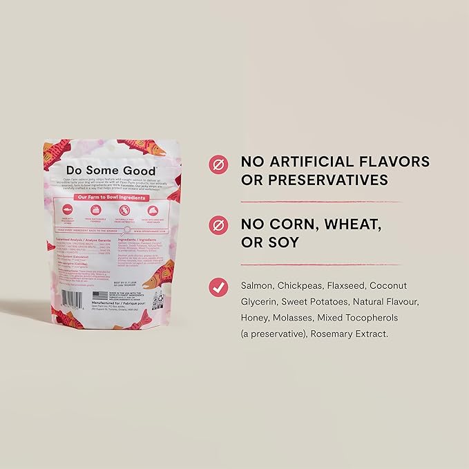 Open Farm, Dog Jerky Treats, Soft & Chewy Oven-Baked Jerky Strips Made with Ethically & Sustainably Sourced Ingredients, Protein Packed Dog Treats, Grain-Free Wild-Caugh Salmon Recipe, 5.6oz Pouch