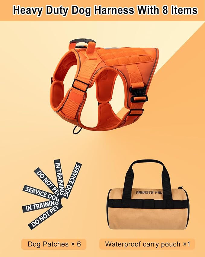 Reflective Service Dog in Training Vest Harness for Medium Large Dogs, Metal Buckles Front Clip Comfort Padded Adjustable Orange Dog Harness with Do Not Pet Patches for Training Walking