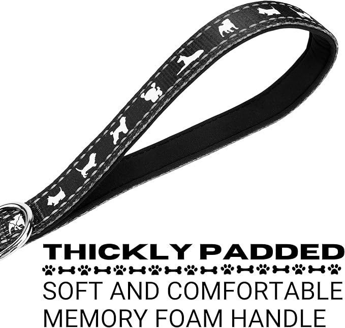 EcoBark Dog Leash - Soft & Reflective Comfort Training Leashes with Padded Handle - Strong Durable Heavy Duty - Training and Pulling for Small, Medium or Large Dogs (Black)