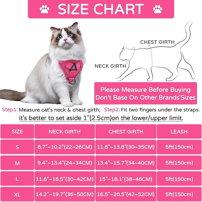 Vest Harness Leash Set for Small Dog Large Cat Outdoor Walking, Upgraded Escape Proof Adjustable Jacket with Lead for Puppy Fat Cat, Soft Breathable Mesh Coat with Reflective Strip, XL Pink