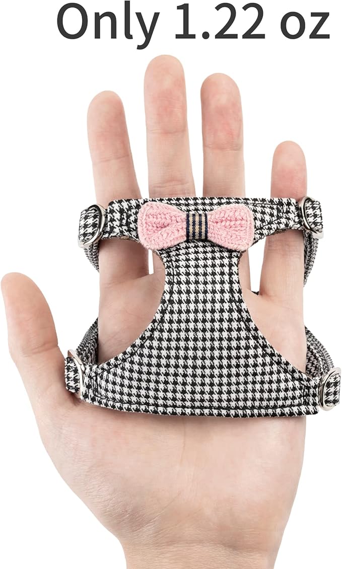 No Pull xs Dog Harness with Multifunction Dog Leash,Soft Adjustable No Choke Escape Proof Pet Harness Vest,Knitted Black-White,XXS