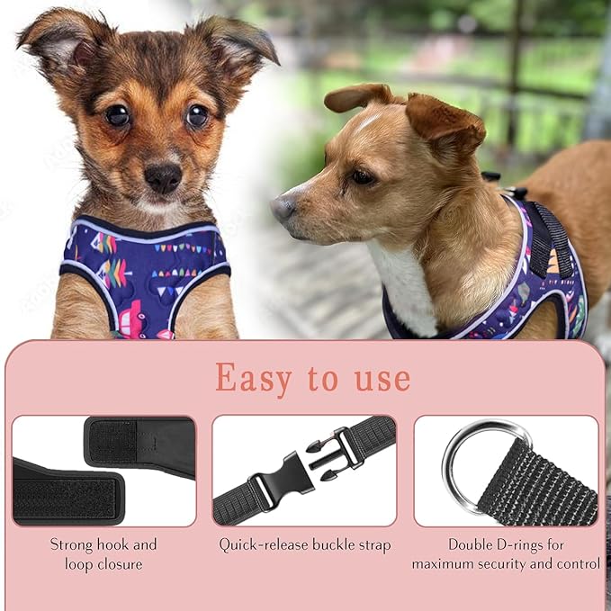 Comfort fit Step-in Christmas Dog & Puppy Harness - Comfortable All Weather Dog Vest Harness: Adjustable, Soft Padded, Easy to Put-on for Small, Medium-Sized Dogs.